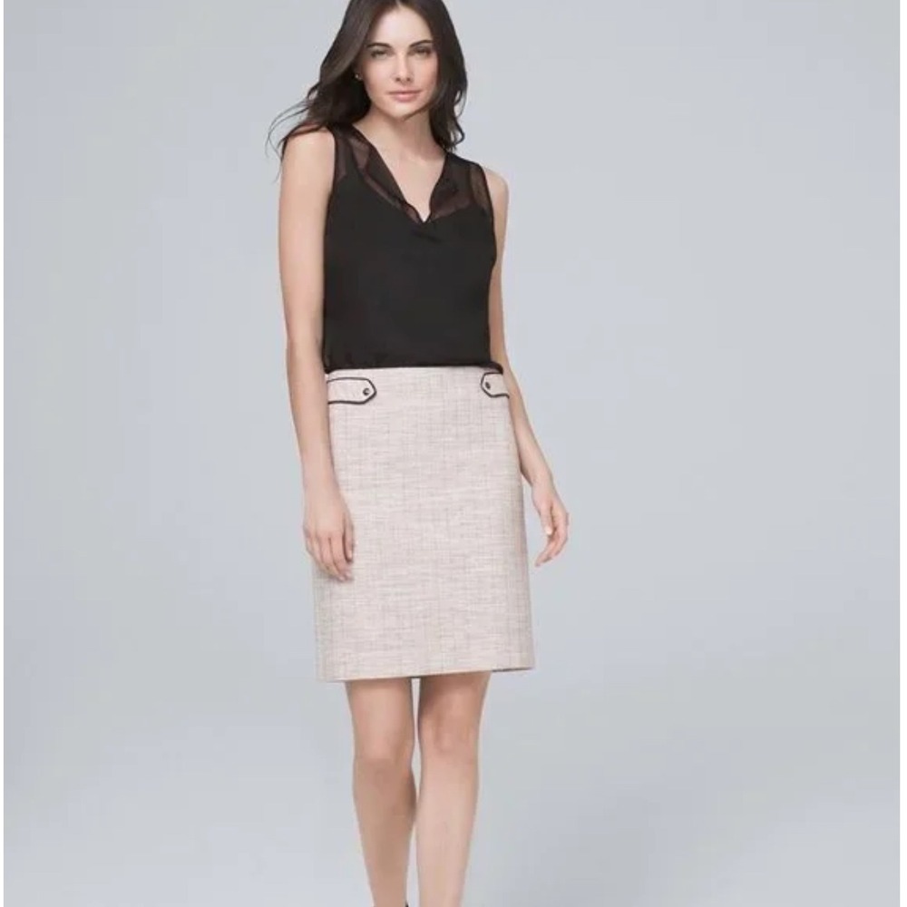 White House Black Market Tweed Skirt Black Trim Button Detail Size 16